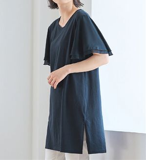 Viola e Viola（ヴィオラ エ ヴィオラ）の「【５つの機能付】ひんやり！袖シフォンゆるチュニック（チュニック）」｜ネイビー