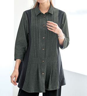 BELLUNA（ベルーナ）の「夏のモノトーンはクールに決める配色切替シャツ（シャツ）」｜詳細画像