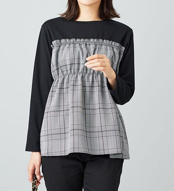 BELLUNA（ベルーナ）の「チェック柄ビスチェドッキングプルオーバー（カットソー）」｜詳細画像