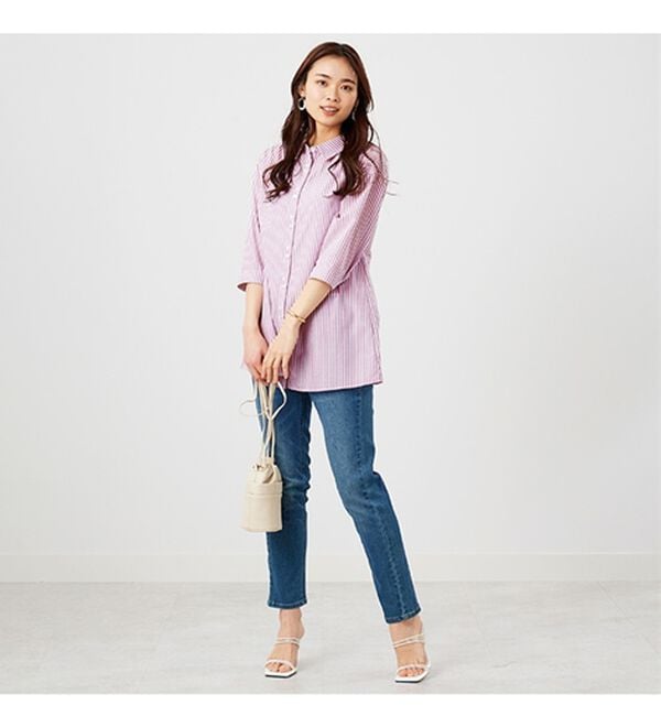 BELLUNA（ベルーナ）の「編み上げリボンデザインシャツチュニック（チュニック）」｜詳細画像