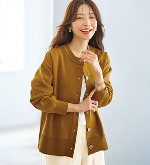 BELLUNA（ベルーナ）の「《快適Ｌａｂ．》洗える！軽い！配色使いニットカーディガン（ニットカーディガン）」｜キャメル