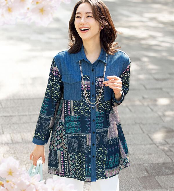 ルフラン（ルフラン）の「華やか柄シャツチュニック（シャツ）」｜詳細画像
