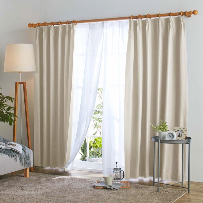 ドレープカーテン (幅200cm×高さ240cm)の1枚単品 色-レッド /無地