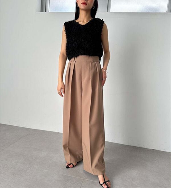 RANAN（ラナン）の「【選べる股下】きれい見え２タックワイドスラックス（ワイドパンツ・ガウチョ）」｜詳細画像