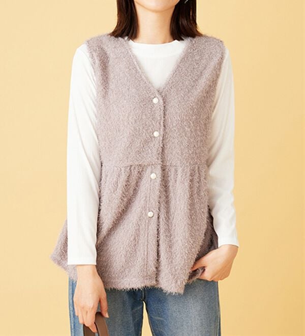 BELLUNA（ベルーナ）の「【2点セット】ラメシャギー素材ベストアンサンブル（アンサンブル）」｜詳細画像