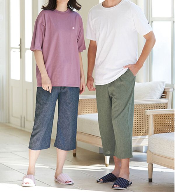 「麻入り８分丈パジャマパンツ（メンズルームウェア）」｜詳細画像
