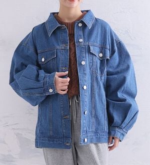 A HAPPY MARILYN（アハッピーマリリン）の「【Ｌ～８Ｌ】ゆったりシルエットのオーバーサイズデニムジャケット（その他ジャケット）」｜ブルー