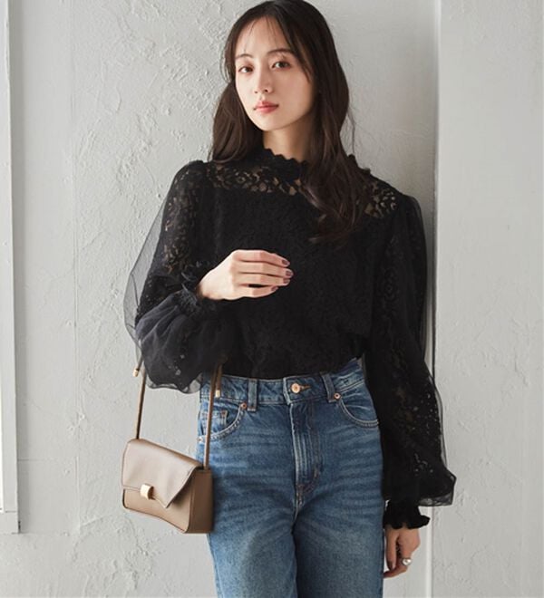 RANAN（ラナン）の「チュールドッキングフラワーレースキャンディースリーブブラウス（ブラウス）」｜詳細画像