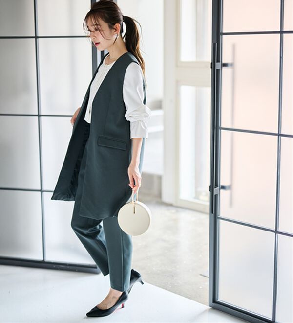 RANAN（ラナン）の「【２点セット】防シワ！ロングジレセットアップ（パンツスーツ）」｜詳細画像