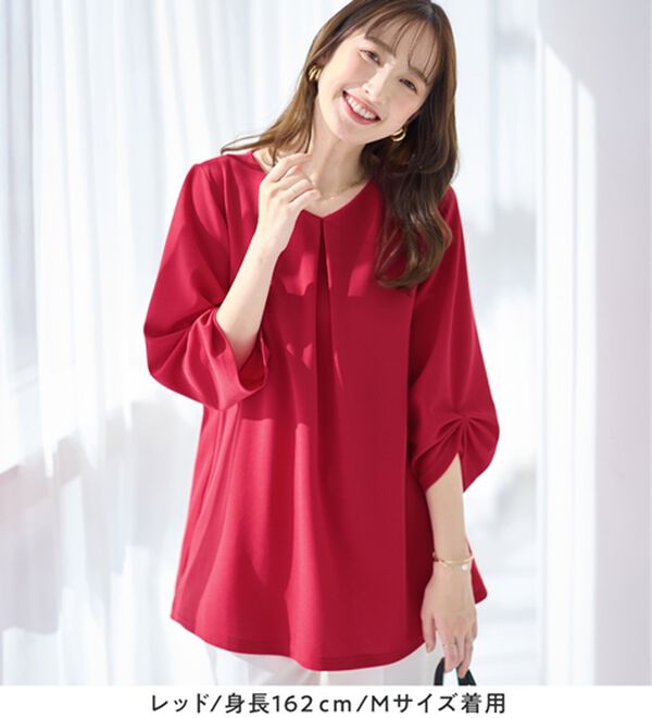 alotta（アロッタ）の「＜６つの機能付＞７分袖Ａラインフレアチュニックブラウス（チュニック）」｜詳細画像