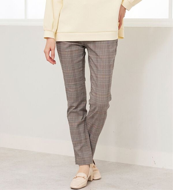 BELLUNA（ベルーナ）の「ウルトラ美脚！ストレッチパンツ（フルレングスパンツ）」｜ブラウン系チェック
