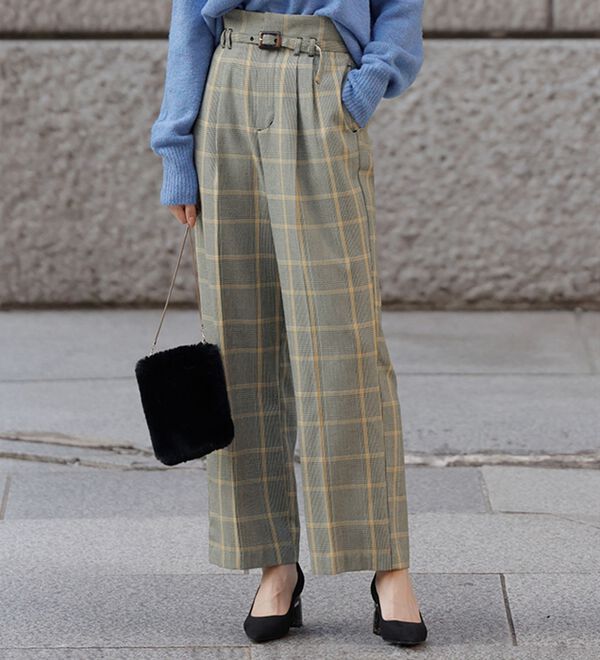 RANAN（ラナン）の「チェック柄細ベルトワイドパンツ（フルレングスパンツ）」｜詳細画像