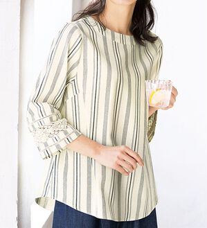 BELLUNA（ベルーナ）の「綿麻素材袖レース切替ブラウス（ブラウス）」｜詳細画像