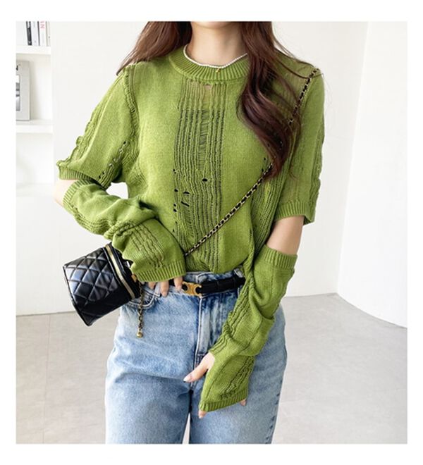 GeeRA（ジーラ）の「透かし編アームウォーマー付ニット（ニット・セーター）」｜詳細画像