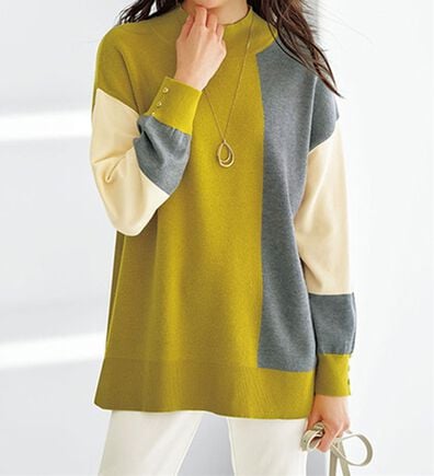 BELLUNA（ベルーナ）の「編地切替ブロッキングニットプルオーバー（ニット・セーター）」