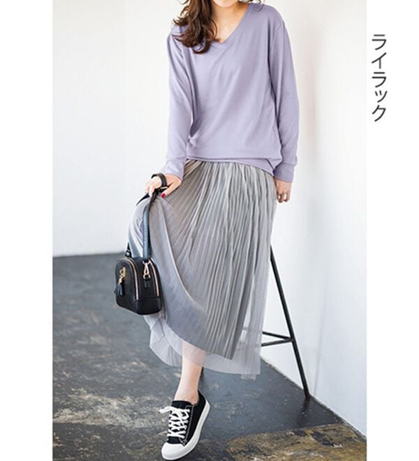 GeeRA（ジーラ）の「ふんわり素材Ｖネックニットソーチュニック（ニット・セーター）」｜詳細画像