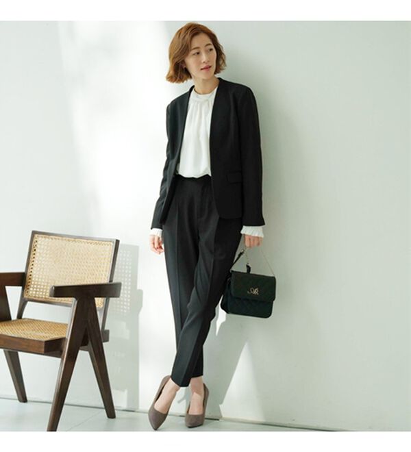 GeeRA（ジーラ）の「【ジャケット+パンツ】洗濯機で洗えるのびのび！ストレッチカットソーセットアップスーツ（パンツスーツ）」｜詳細画像