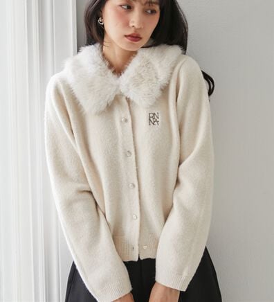 RANAN（ラナン）の「ヤクライクファー衿カーデ（ニットカーディガン）」