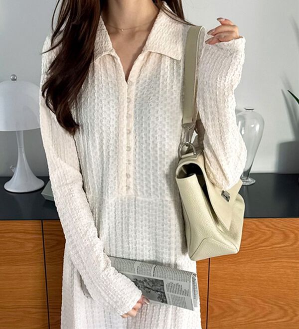 GeeRA（ジーラ）の「ポロ衿表面感素材マーメイドワンピース（カットソーワンピース）」｜詳細画像