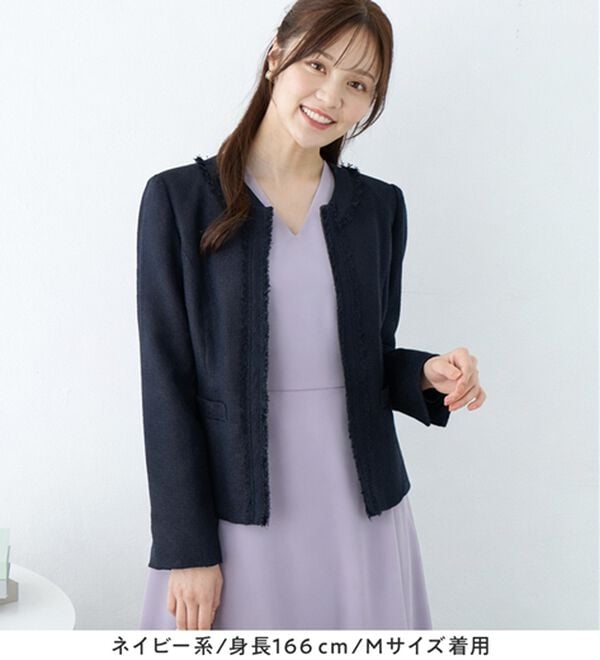 alotta（アロッタ）の「【洗える】フリンジ使いツイードノーカラージャケット（ノーカラージャケット）」｜詳細画像