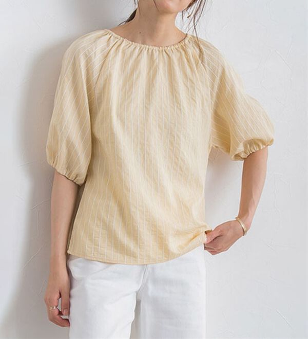 Pierrot（ピエロ）の「ストライプギャザーブラウス（ブラウス）」｜詳細画像