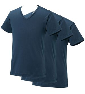 「【３枚組】サーモケア（Ｒ）綿混裏起毛インナー（メンズ肌着・インナーウェア）」｜ネイビー3枚組 半袖V首