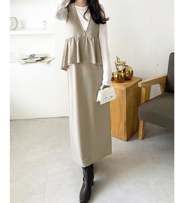 再入荷】楽ちん！ペプラムジャンパースカート - ベルーナ【公式】