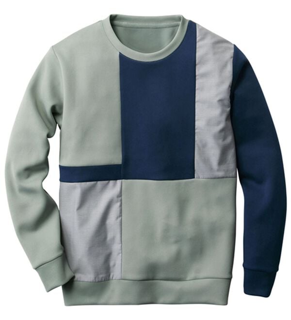 「パネル切替ミラノリブトレーナー（メンズトレーナー）」｜ライトグリーン