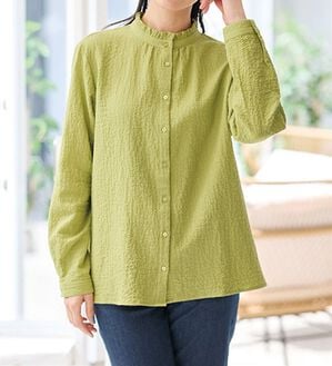 BELLUNA（ベルーナ）の「柔らかコットン衿フリルシャツ（ブラウス）」｜ライムイエロー