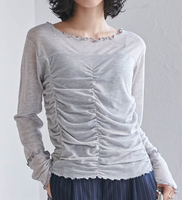 RANAN（ラナン）の「ギャザーデザインシアーTシャツ（Tシャツ）」｜詳細画像