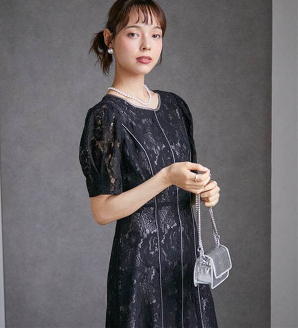 RANAN（ラナン）の「花柄レースフレアーシルエットドレス（その他ワンピース）」｜ブラック