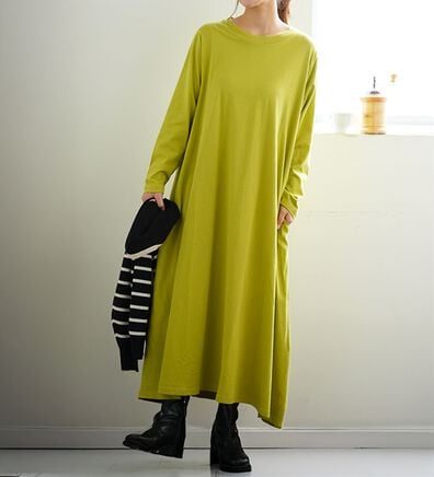 カフタンドレスワンピース　グラデーション　イエロー　ロングワンピース　体型カバー OTONA ワンピース レディース イエロー 長袖 ロング ティアード