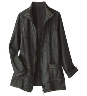 BELLUNA（ベルーナ）の「春のお出かけに！デニムボンディング素材ジャケット（ハーフコート）」｜ブラック系