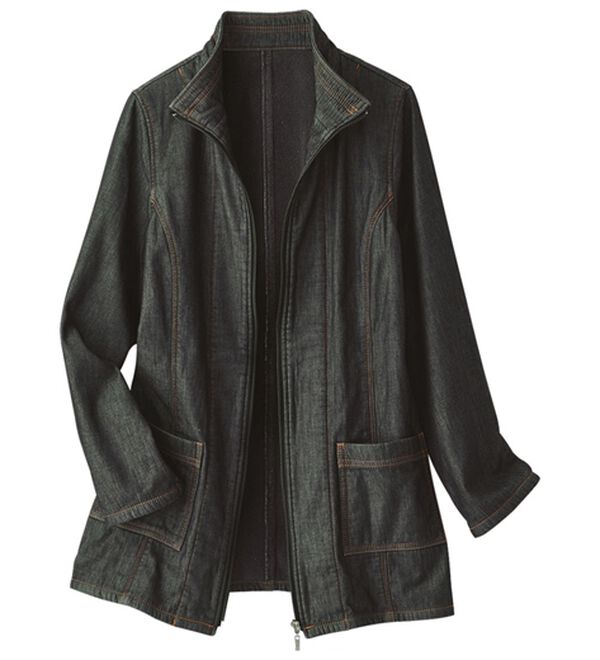 BELLUNA（ベルーナ）の「春のお出かけに！デニムボンディング素材ジャケット（ハーフコート）」｜ブラック系