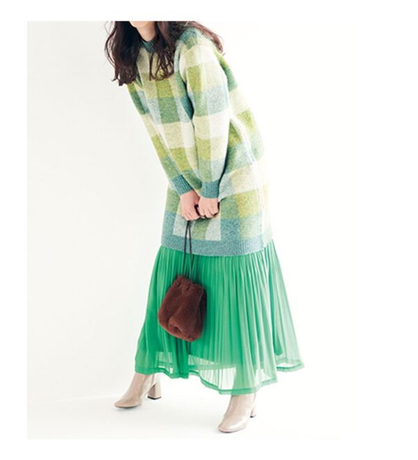RANAN（ラナン）の「チェック柄ロング丈ニット（チュニック）」｜詳細画像