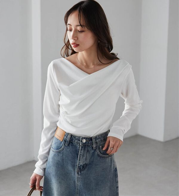 RANAN（ラナン）の「上品ドレープリブロングＴシャツ（カットソー）」｜詳細画像