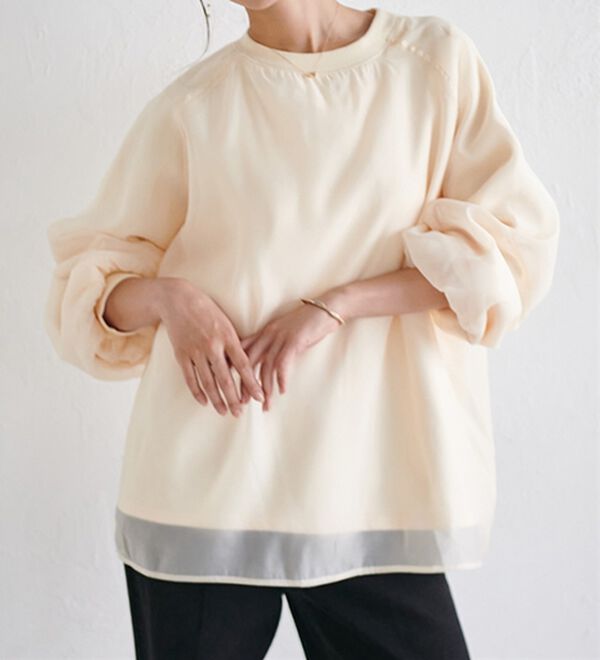 RANAN（ラナン）の「裏起毛シアー素材レイヤードスウェット（カットソー）」｜詳細画像