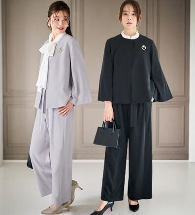 RANAN（ラナン）の「【２点セット】防しわ！洗える！ケープライクジャケットセットアップ（パンツスーツ）」