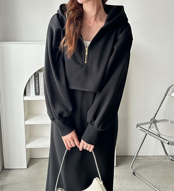 GeeRA（ジーラ）の「セットアップ風ハーフジップワンピース（カットソーワンピース）」｜詳細画像