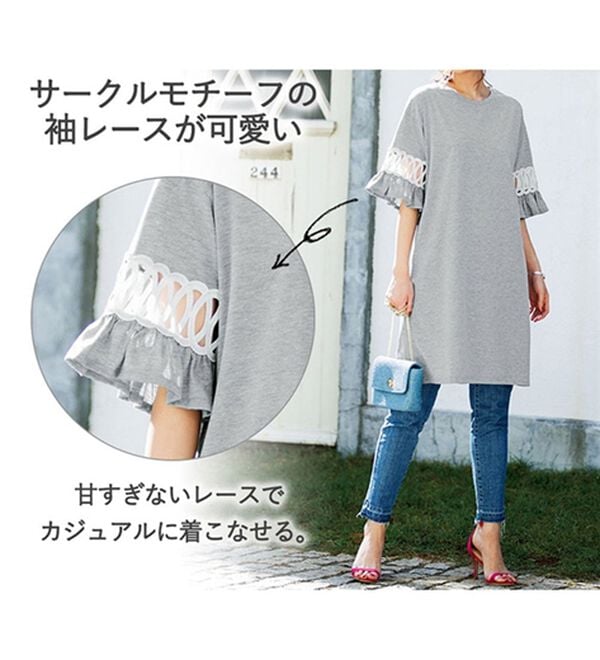 RANAN（ラナン）の「袖レース切替チュニックワンピース（チュニックワンピース）」｜詳細画像