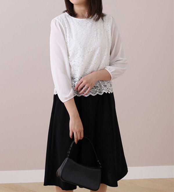 BELLUNA（ベルーナ）の「＜ＢＥＬＬＵＮＡ　ＦＯＲＭＡＬ＞レース切替デザインワンピース（その他ワンピース）」｜オフ白／黒