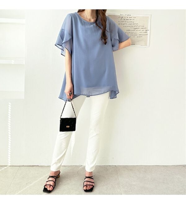 GeeRA（ジーラ）の「【接触冷感】異素材シフォンレイヤードチュニック（チュニック）」｜詳細画像