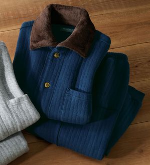 「暖か仕様の表裏綿１００％キルトパジャマ（メンズルームウェア）」｜ネイビー