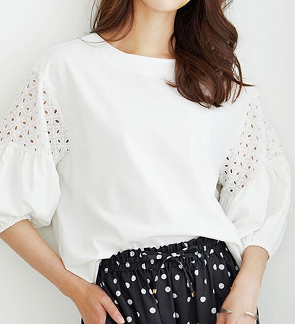 BELLUNA（ベルーナ）の「ボリューム袖レース切替プルオーバー（カットソー）」｜詳細画像