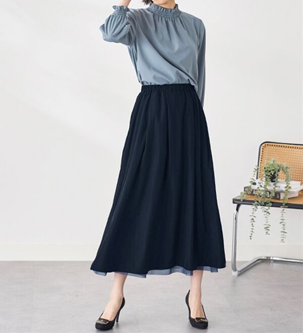 BELLUNA（ベルーナ）の「２倍の着こなし！チュールプリントスカート（ロングスカート）」｜詳細画像