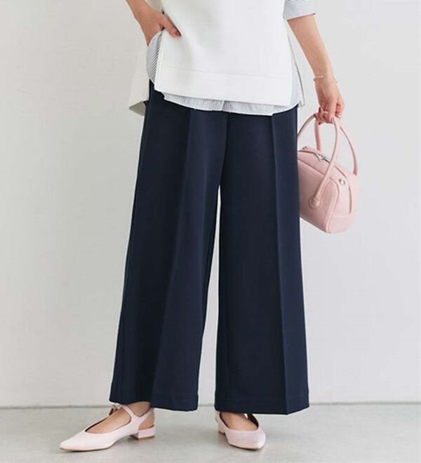 Pierrot（ピエロ）の「【選べる丈】楽ちんきれい高見えワイドパンツ（ワイドパンツ・ガウチョ）」｜ダークネイビー