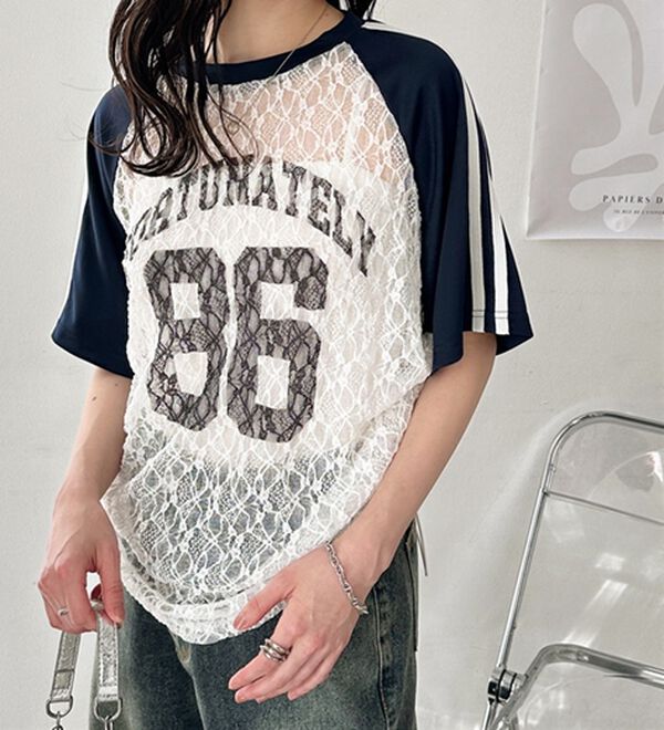 GeeRA（ジーラ）の「レース切替ナンバーロゴＴシャツ（カットソー）」｜詳細画像
