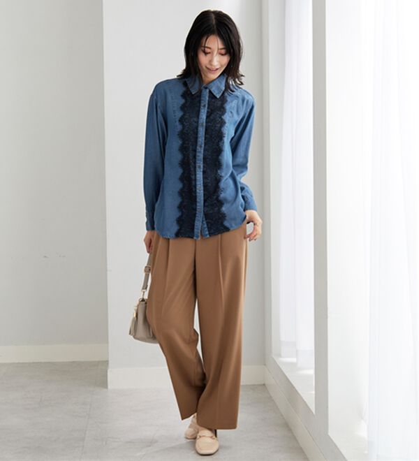 BELLUNA（ベルーナ）の「デニム素材レース使いシャツチュニック（チュニック）」｜詳細画像