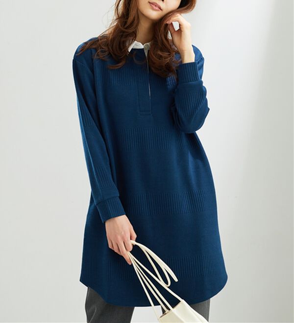 BELLUNA（ベルーナ）の「ボーダージャカード素材ラガーシャツワンピース（カットソーワンピース）」｜詳細画像