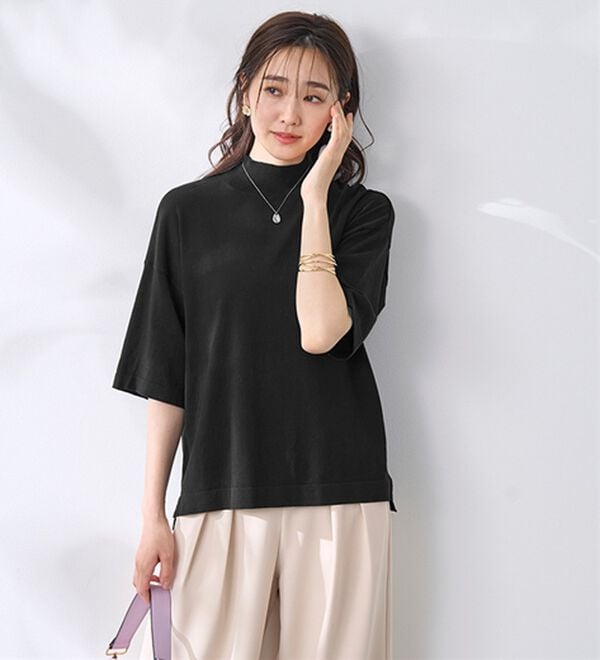 BELLUNA（ベルーナ）の「【選べるデザイン】Ｔシャツが苦手な方に！ひんやり綿混ニットＴ（ニット・セーター）」｜詳細画像